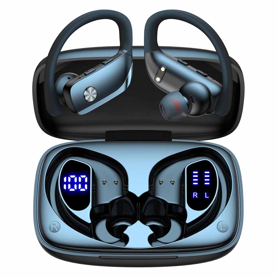 Sports Wireless Earbuds – 80H Playtime, Noise Cancelling, Over-Ear Hook