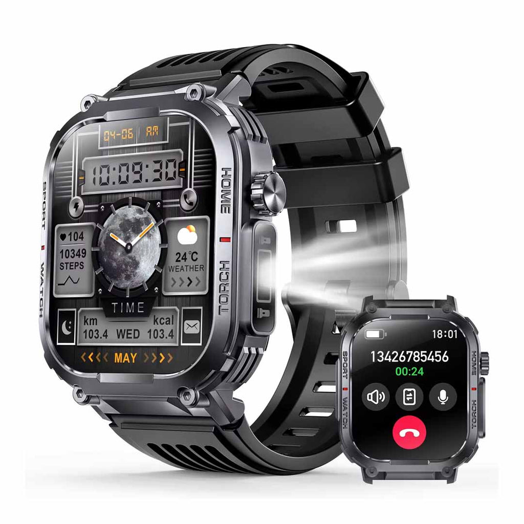 Smartwatch with Bluetooth Call, LED Flashlight & Heart Rate