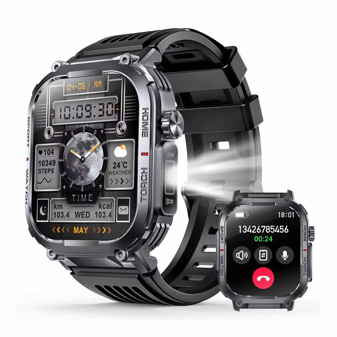 Smartwatch with Bluetooth Call, LED Flashlight & Heart Rate