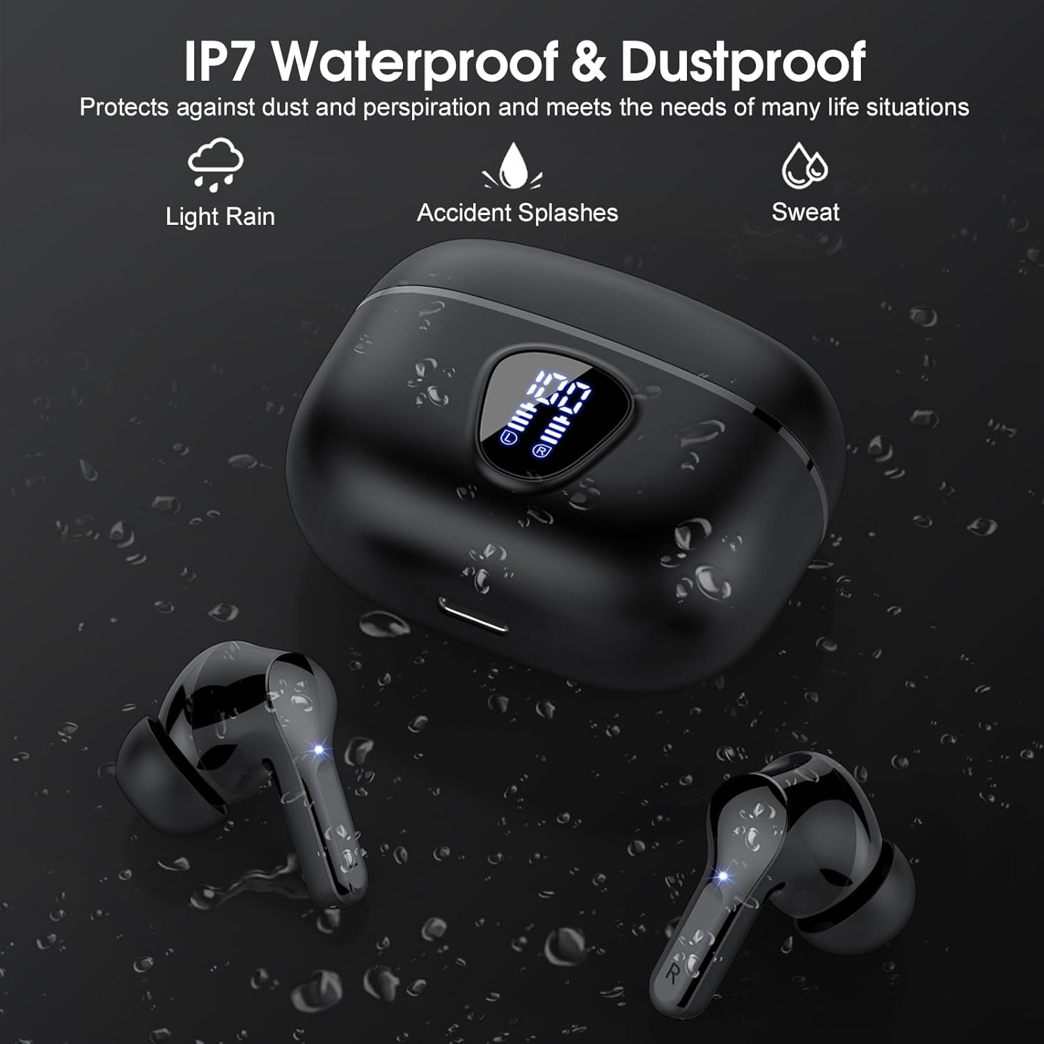 Bluetooth 5.4 Wireless Earbuds with ENC Noise Cancelling, 48H Playtime & LED Display