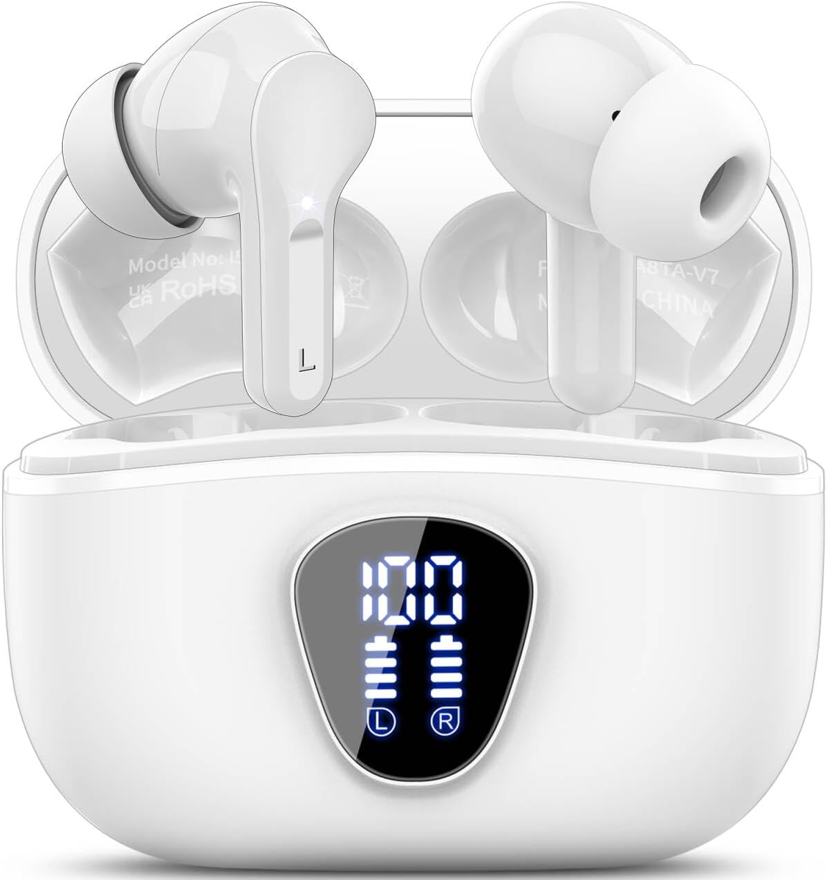 Bluetooth 5.4 Wireless Earbuds with ENC Noise Cancelling, 48H Playtime & LED Display
