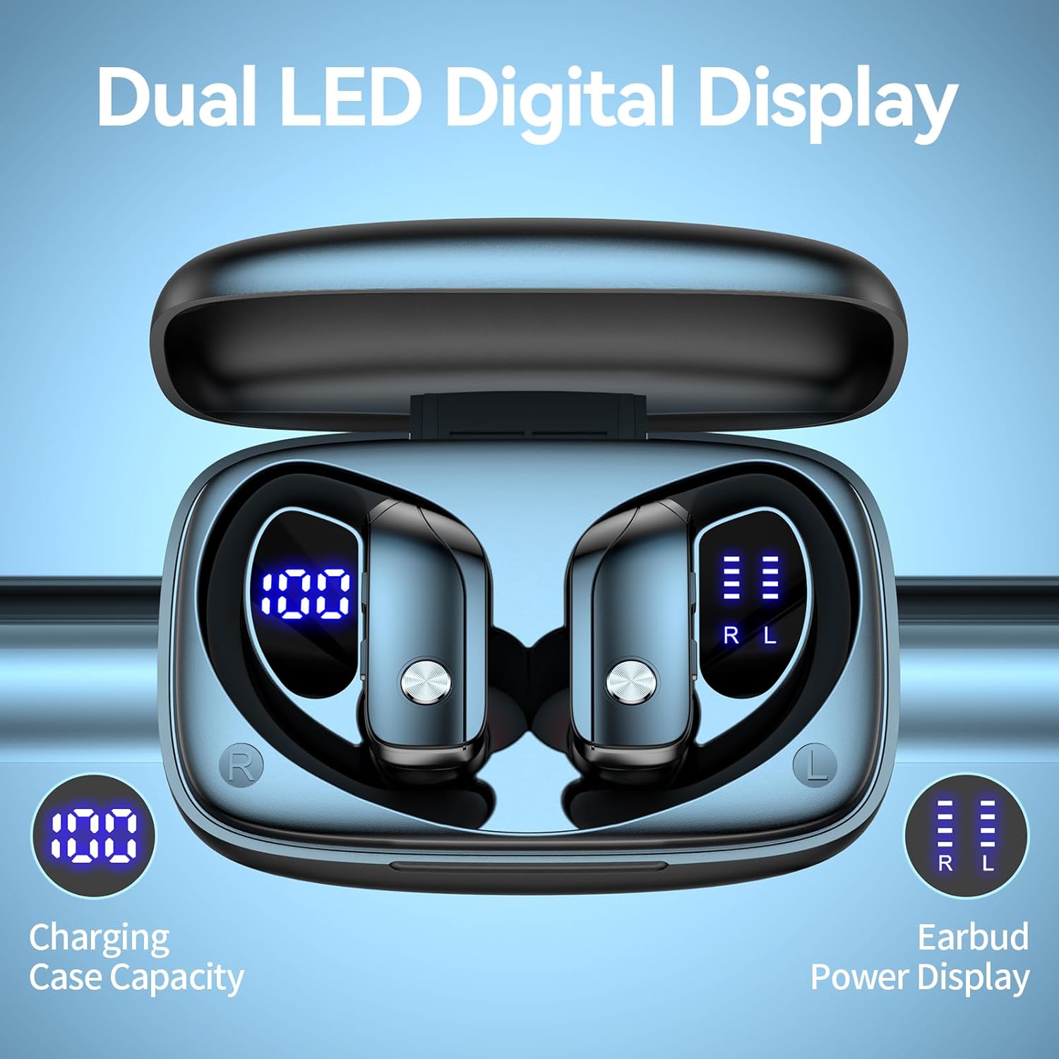 Sports Wireless Earbuds – 80H Playtime, Noise Cancelling, Over-Ear Hook