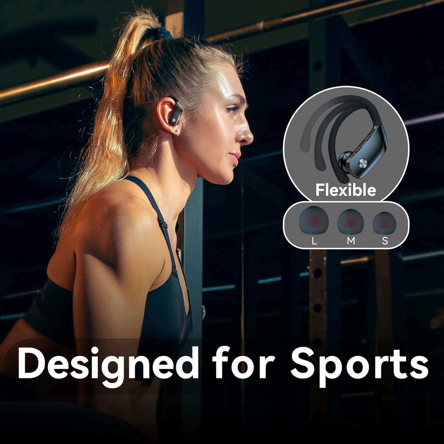 Sports Wireless Earbuds – 80H Playtime, Noise Cancelling, Over-Ear Hook