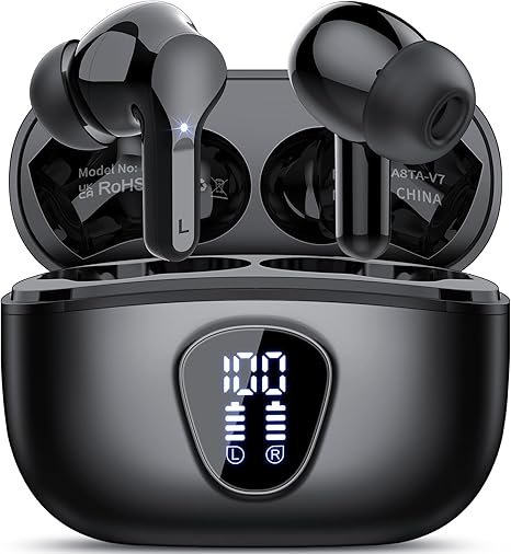 Bluetooth 5.4 Wireless Earbuds with ENC Noise Cancelling, 48H Playtime & LED Display