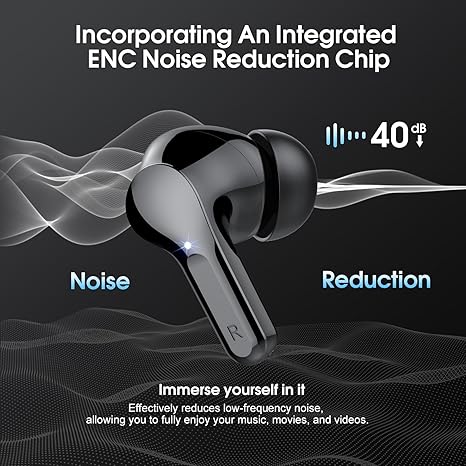 Bluetooth 5.4 Wireless Earbuds with ENC Noise Cancelling, 48H Playtime & LED Display