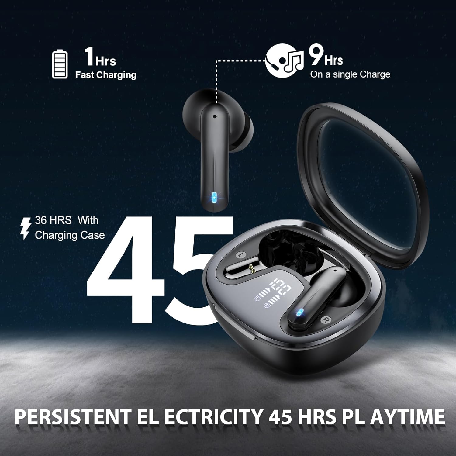Bluetooth 5.4 Wireless Earbuds – HiFi Bass, 45H Battery, Noise Cancelling