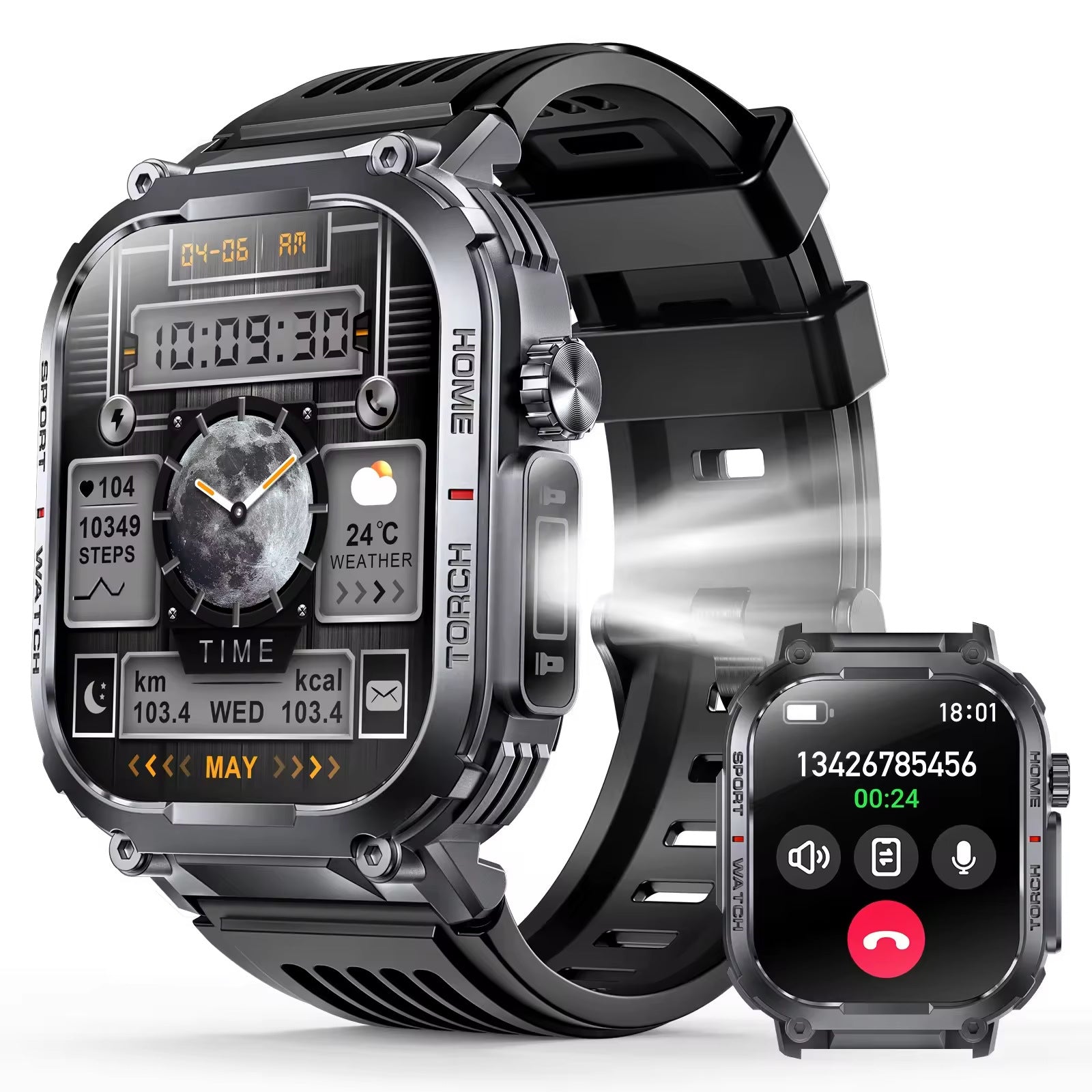 Smartwatch with Bluetooth Call, LED Flashlight & Heart Rate