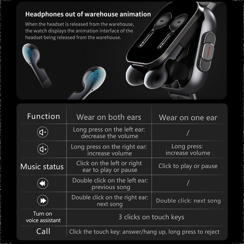 2-in-1 Smartwatch with Built-in TWS Earbuds & Health Monitoring