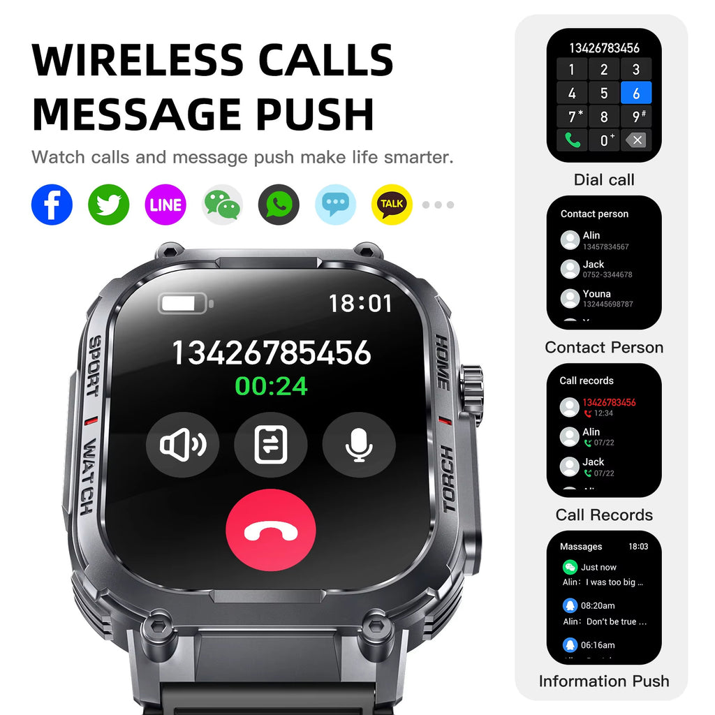 Smartwatch with Bluetooth Call, LED Flashlight & Heart Rate