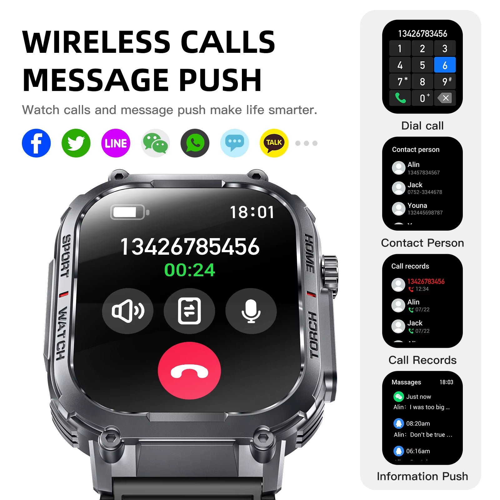 Smartwatch with Bluetooth Call, LED Flashlight & Heart Rate